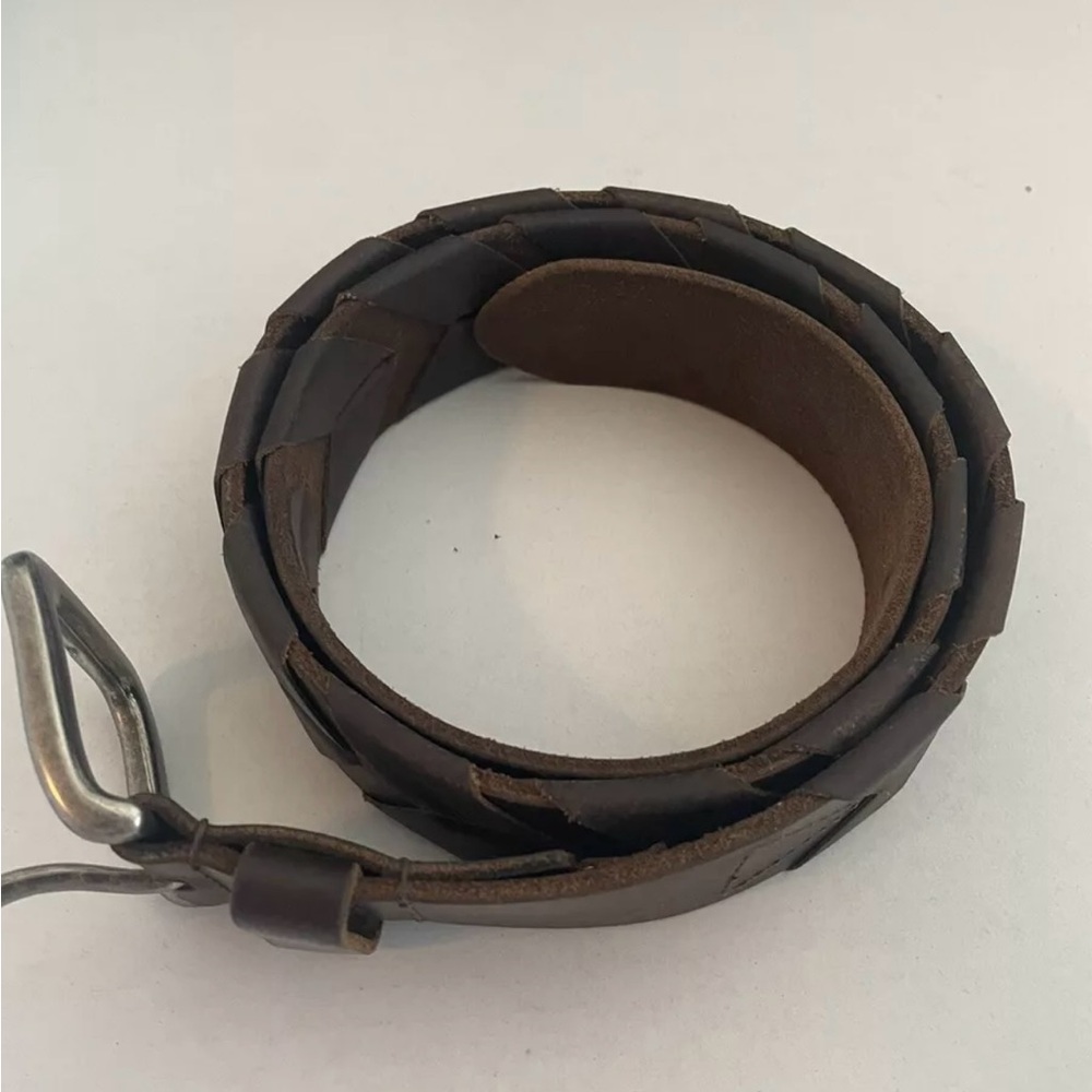 Lucky Brand Leather Brown Belt Braided Size 36 Women’s Brass Buckle Boho